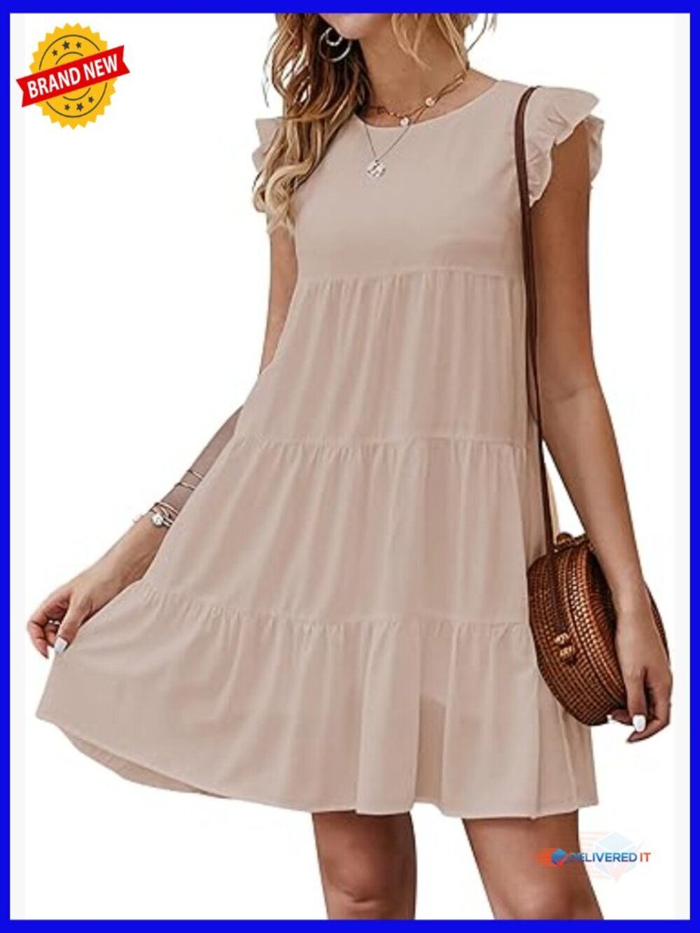 Sleeveless Ruffle Sundress Babydoll Mini Loose Flowy Pleated Summer Dress